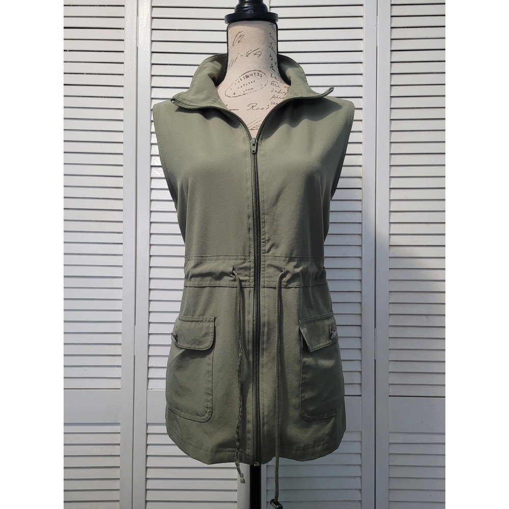 Ryders by Lee On The Go Utility Vest Women's Medium Olive Green Drawstring Waist